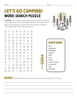 Let's Go Camping! Word Search