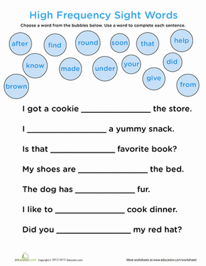 Complete the Sentence: Common Sight Words