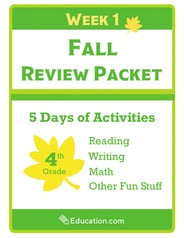 Fourth Grade Fall Review Packet - Week 1