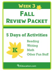 Kindergarten Fall Review Packet - Week 3