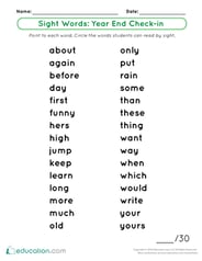 Sight Words: Year End Check-in